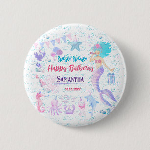 Badge Rond 5 Cm Sirène sous la mer rose pourpre 1er anniversaire