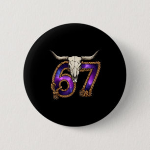 Badge Rond 5 Cm Six Seven 67 Mème Drôle Crâne de Taureau Cowboy Oc