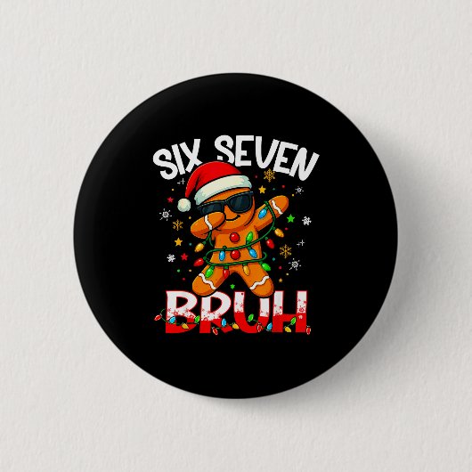 Badge Rond 5 Cm Six Seven 6 7 Meme Dabbing Gingerbread Man Christm (Devant)