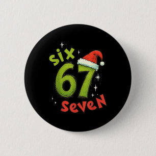 Badge Rond 5 Cm Six Seven Mème de Noël Drôle Vert Rouge Vacances
