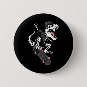 Badge Rond 5 Cm Skateboardeur T-Rex squelette - Ska dinosaure vint