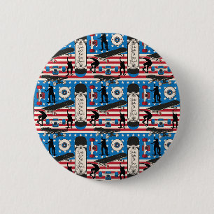 Badge Rond 5 Cm Skateboarding Patriotique Skateboardeur USA