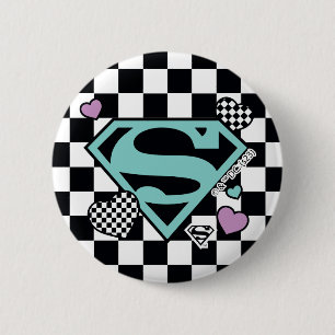 Badge Rond 5 Cm Skater Girl Supergirl Coeurs S-Shield