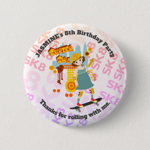 Badge Rond 5 Cm Skater Park Fun Girl Birthday Party