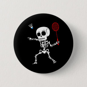 Badge Rond 5 Cm Skeleton Badminton Halloween Smash Shuttle Easy Co