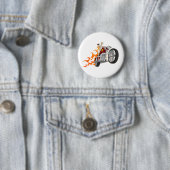 Badge Rond 5 Cm Skeleton Biker & Flames : (En situation)