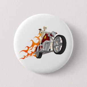 Badge Rond 5 Cm Skeleton Biker & Flames :