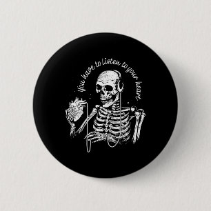 Badge Rond 5 Cm Skeleton Casque Coeur Musique gothique Halloween S