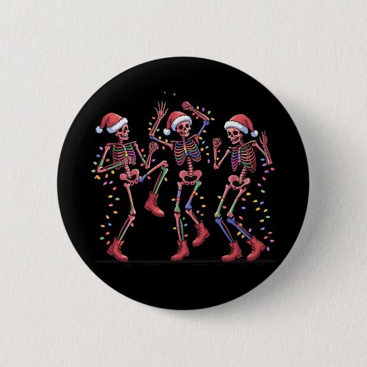 Badge Rond 5 Cm Skeleton Christmas Dancing Skeleton Lights Joyeux (Devant)