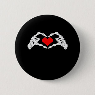 Badge Rond 5 Cm Skeleton Coeur Et Mème Mains
