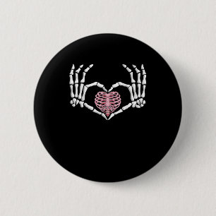 Badge Rond 5 Cm Skeleton Coeur main drôle Halloween Femmes Hommes