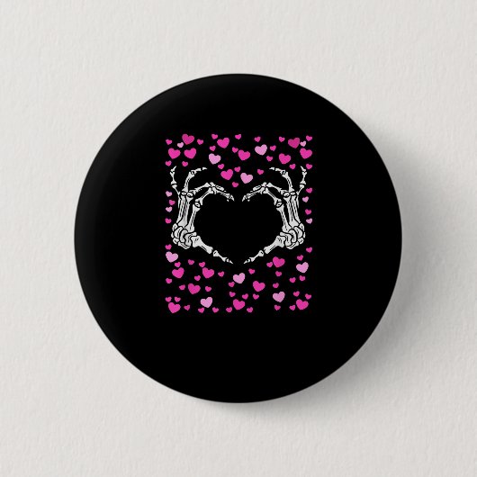 Badge Rond 5 Cm Skeleton Coeur main Valentines Jour Funny Viral (Devant)