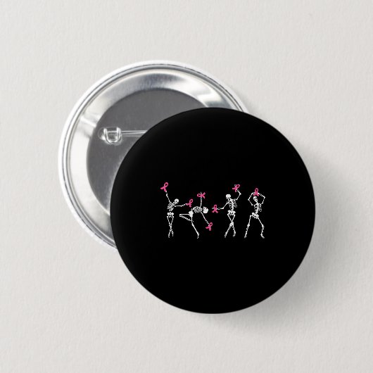 Badge Rond 5 Cm Skeleton Dancing Nk Ribbon Breast Cancer Awareness (Devant & derrière)