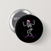 BADGE ROND 5 CM SKELETON DE NOËL SUR SKATEBOARD FUNNY XMAS (Devant & derrière)