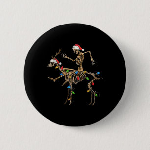 Badge Rond 5 Cm Skeleton Deer Père Noël avec Noël Lumières