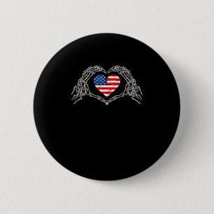 Badge Rond 5 Cm Skeleton Hand Heart 4e Du Drapeau Américain Patrio