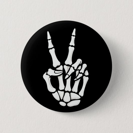 Badge Rond 5 Cm Skeleton Hand Peace Sign Cool Halloween (Devant)