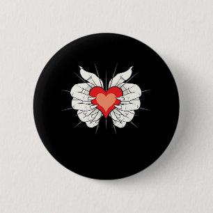 Badge Rond 5 Cm Skeleton Hands Heart Classic