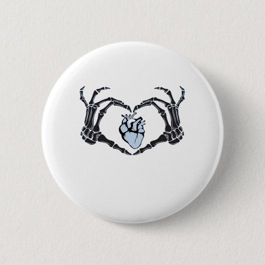 Badge Rond 5 Cm Skeleton Heart Mains Design Classique Pour Hallowe (Devant)