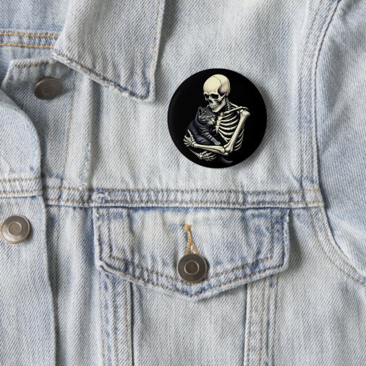 Badge Rond 5 Cm Skeleton Hugging Cat Funny Halloween Cat Lover (En situation)