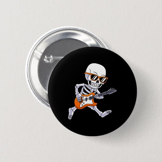 Badge Rond 5 Cm Skeleton Jouer Guitare Rock Et Roll Boys Enfants (Devant & derrière)