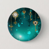 Badge Rond 5 Cm Skeleton Keys on Green Background (Devant)