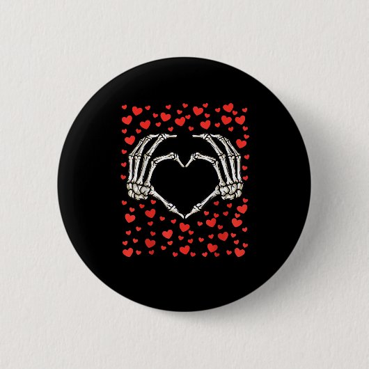 Badge Rond 5 Cm Skeleton Main Rouge Coeur Anniversaire Saint-Valen (Devant)