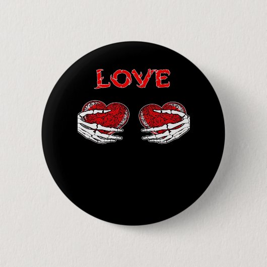Badge Rond 5 Cm Skeleton Mains Coeur Drôle Design (Devant)