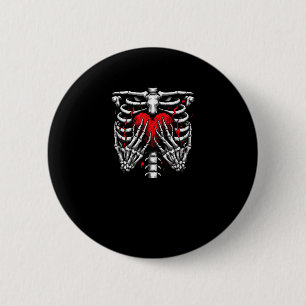 Badge Rond 5 Cm Skeleton Mains tenant Coeur Halloween Costume amus