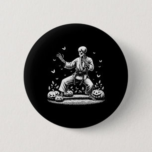 Badge Rond 5 Cm Skeleton Martial Art Karaté Joueur Joueur Hallowee
