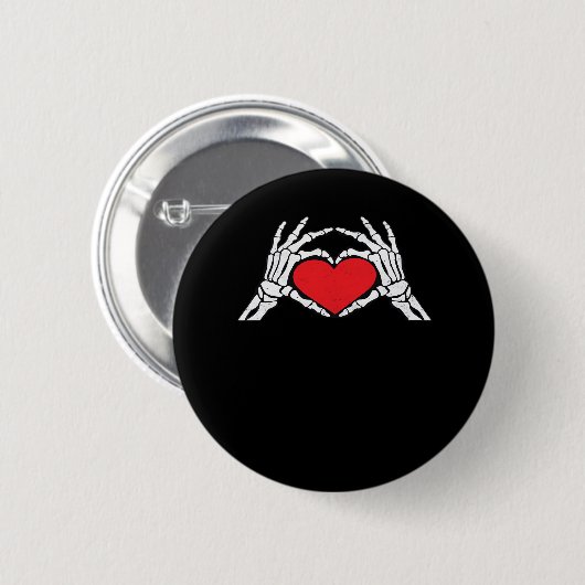 Badge Rond 5 Cm Skeleton Met Un Coeur Rouge Classique (Devant & derrière)