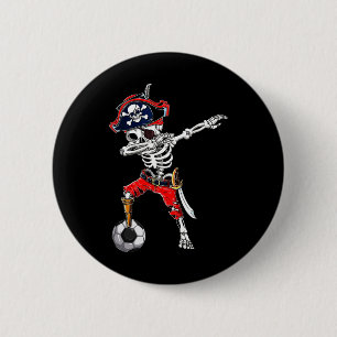 Badge Rond 5 Cm Skeleton Pirate &amp; Soccer Ball Halloween Costum