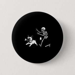 Badge Rond 5 Cm Skeleton pourchassant French Bulldog Halloween Chi