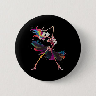 Badge Rond 5 Cm Skeleton Rainbow Ballerina Halloween