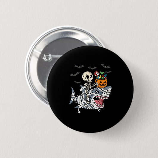 Badge Rond 5 Cm Skeleton Riding Mummy Shark Halloween Boys Toddler (Devant & derrière)