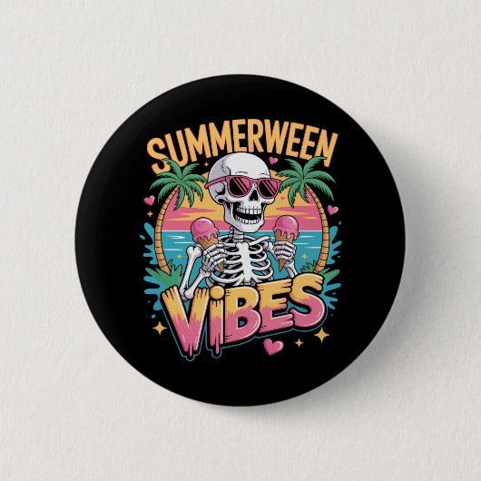 Badge Rond 5 Cm Skeleton Summerween Vibes IceCream (Devant)