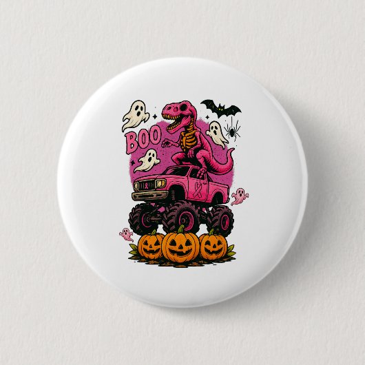 Badge Rond 5 Cm Skeleton T Rex Dinosaur Monster Truck Citrouille B (Devant)