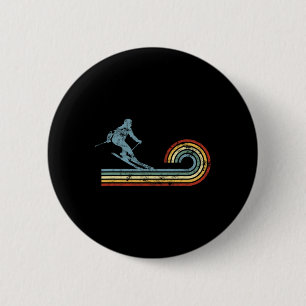 Badge Rond 5 Cm Ski de fond rétro skieur sports d'hiver