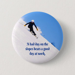 Badge Rond 5 Cm Ski de montagne pistes neige fraîche automne ski