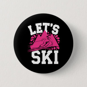 Badge Rond 5 Cm Ski Girl Humour Sports d'hiver et l'avent de neige
