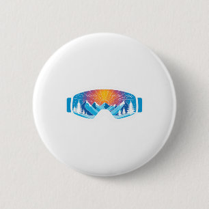 Badge Rond 5 Cm Ski Goggles Art Nature Mountains Minimaliste Ski