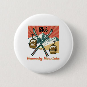 Badge Rond 5 Cm Ski Heavenly Mountain Retro Mont Vintage Heavenly