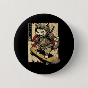 Badge Rond 5 Cm Ski Japonais Samurai Chat Tattoo Kawaii Ninj