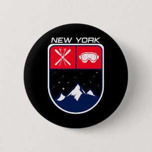 Badge Rond 5 Cm Ski New York Mountain Ski Trail Skier Goggle Po