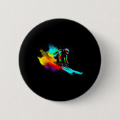 Badge Rond 5 Cm Ski Racing Arc-en-ciel (Devant)