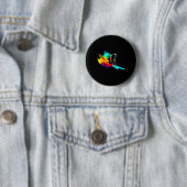 Badge Rond 5 Cm Ski Racing Arc-en-ciel (En situation)