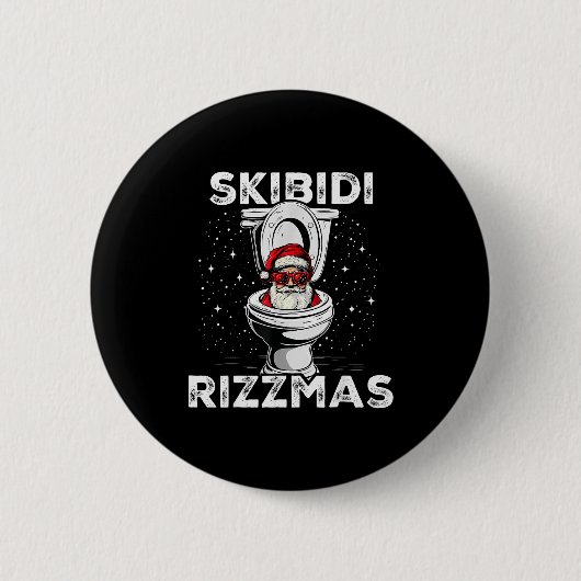 Badge Rond 5 Cm Skibidi Rizzmas Funny Toilet Santa White Elephant (Devant)