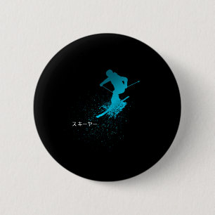 Badge Rond 5 Cm Skier, Ski, Japonais