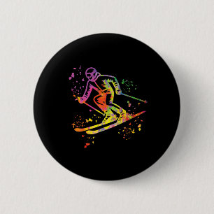Badge Rond 5 Cm Skieur Alpin Sports d'Hiver Ski Nordique _9