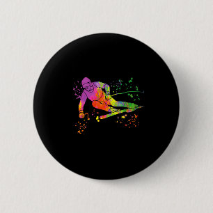 Badge Rond 5 Cm skieur alpin sports d'hiver ski nordique skieur al